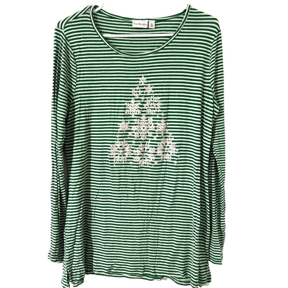 KIM ROGERS Knit Top Long Sleeve Round Neck Striped SIZE M